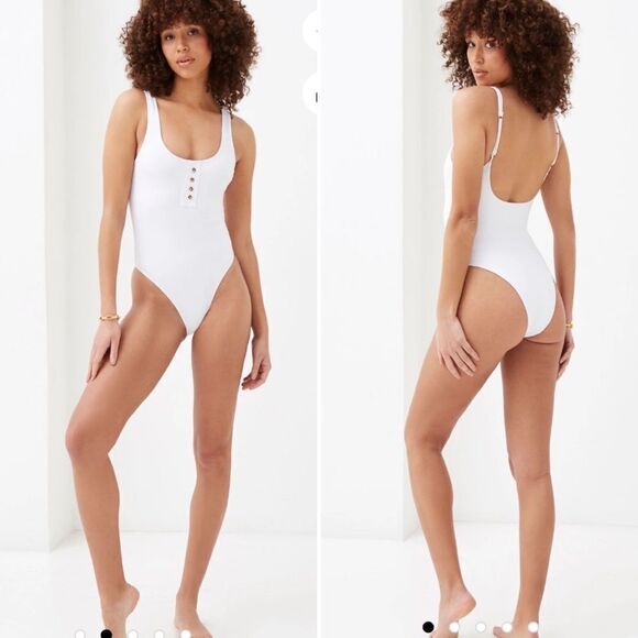 NWT 4th & Reckless RUBY BUTTON FRONT SWIMSUIT WHITE US 8 M - Picture 1 of 11